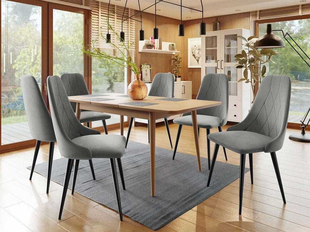 Veneti Rozkladací jedálenský stôl so stoličkami OLMIO 2 - prírodné drevo / čierny / šedý